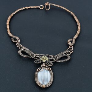 Selenite Gemstone Necklace Pure Copper Wire Wrap Designer Necklace Selenite Gemstone Handmade Copper Jewelry Anniversary Gifts for Wife Selenite Gemstone Necklace Pure Copper Wire Wrap Designer Necklace Selenite Gemstone Handmade Copper Jewelry Anniversary Gifts for Wife