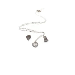 Selenite Gypsum Heart Jewelry Set Stud Earrings 18" Necklace Crushed White Stone Selenite Gypsum Heart Jewelry Set Stud Earrings 18" Necklace Crushed White Stone