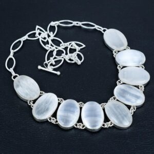 Handmade Selenite Necklace: 925 Sterling Silver, Adjustable Chain Handmade Selenite Necklace: 925 Sterling Silver, Adjustable Chain