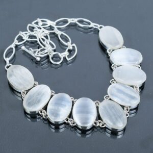 Handmade Selenite Necklace: 925 Sterling Silver, Adjustable Chain Handmade Selenite Necklace: 925 Sterling Silver, Adjustable Chain