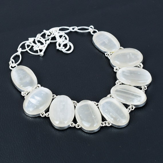 Selenite Necklace: Handmade 925 Sterling Silver, Adjustable Chain
