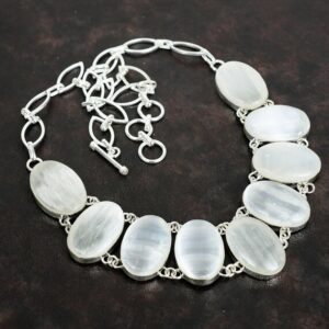 Selenite Necklace: Handmade 925 Sterling Silver, Adjustable Chain Selenite Necklace: Handmade 925 Sterling Silver, Adjustable Chain