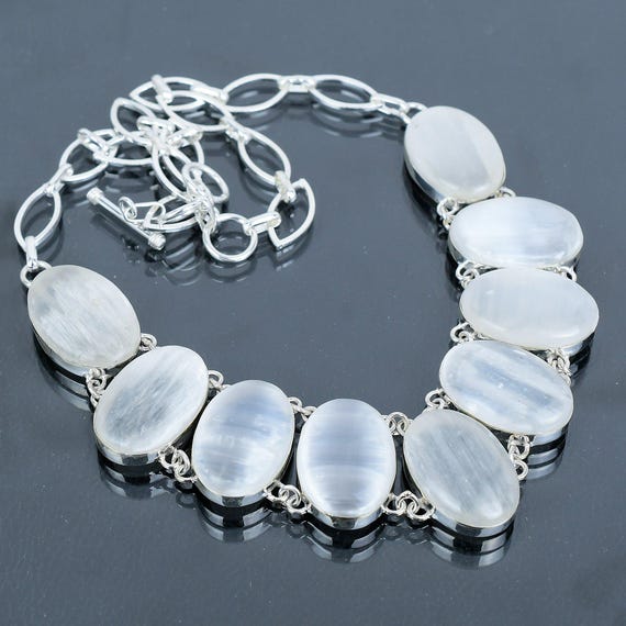 Handmade Selenite Necklace: 925 Sterling Silver, Adjustable Chain