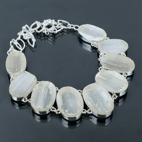 Handmade Selenite Druzy 925 Sterling Silver Necklace - Adjustable Chain