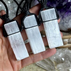 Large Selenite Satin Spar Necklace: Spiritual Protection Crystal Jewelry Large Selenite Satin Spar Necklace: Spiritual Protection Crystal Jewelry