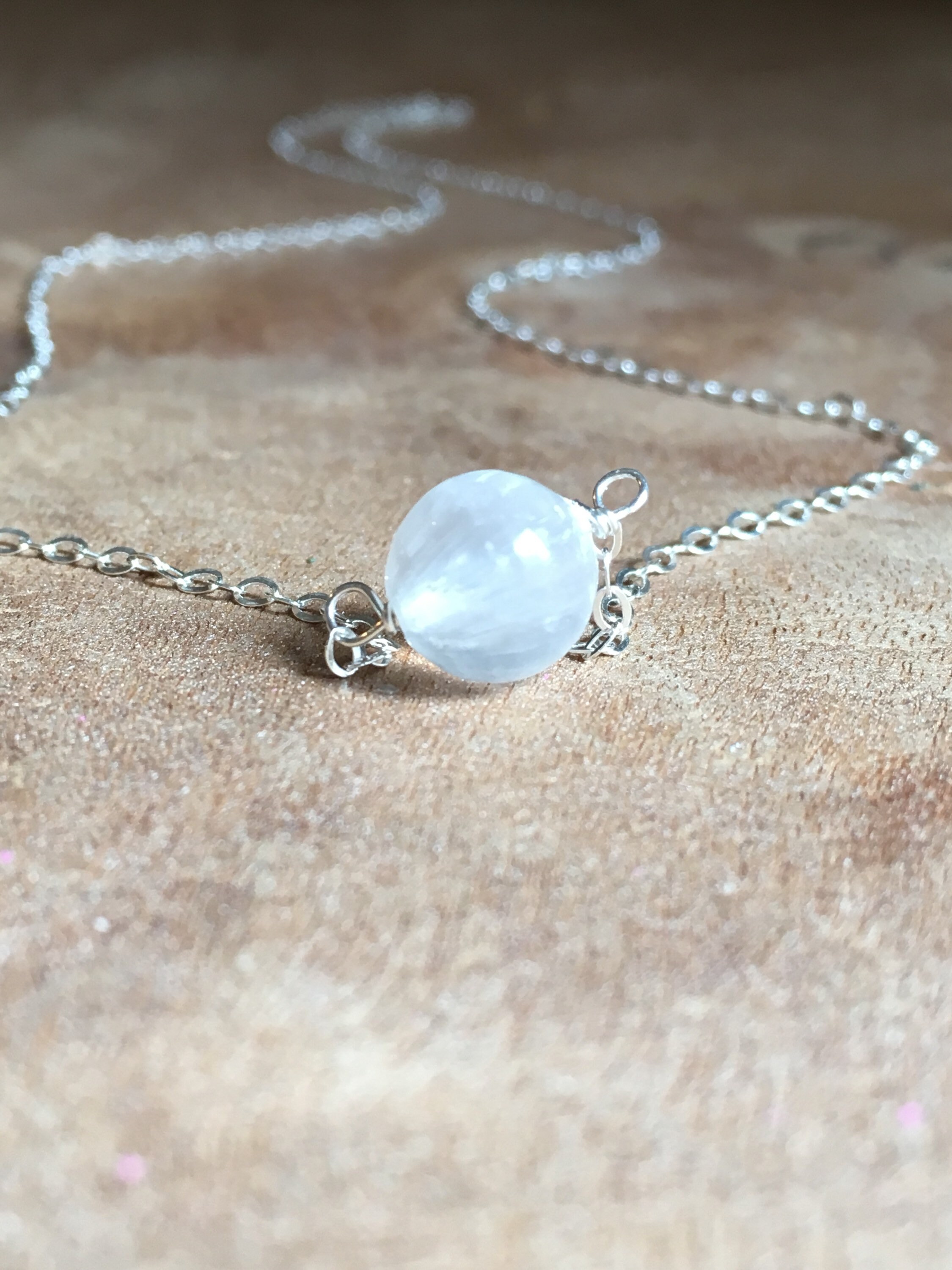 Raw Selenite Necklace: Sterling Silver Chain, Healing Crystal Jewelry