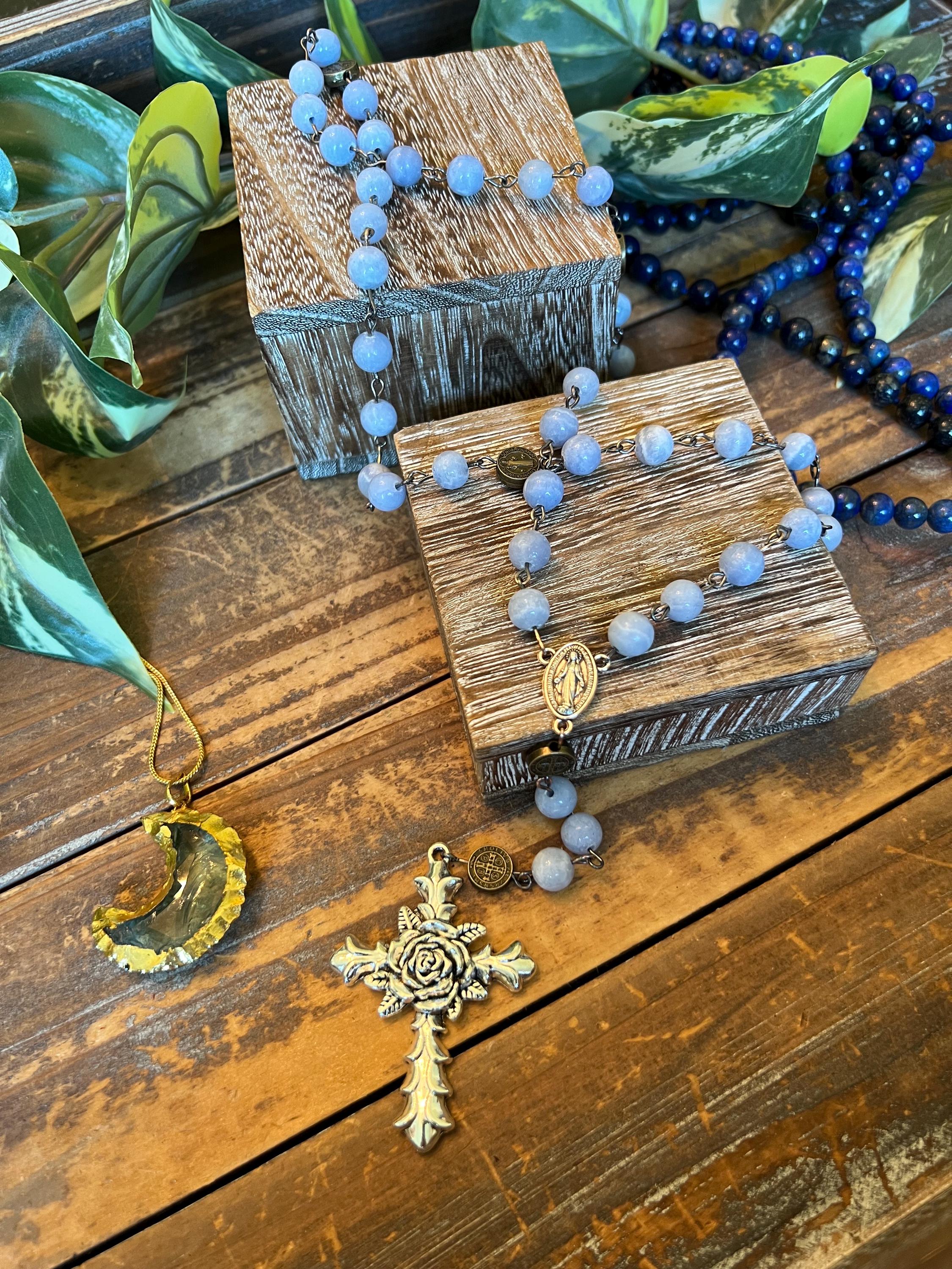 Blue Lace Agate Rosary - Attuned To Mother Mary - Prayer Beads, Crystals, Mala, Jewelry, Necklace
