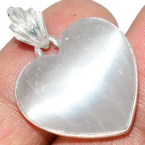 Sale, Very Beautiful Selenite Necklace, 925 Silver, Heart