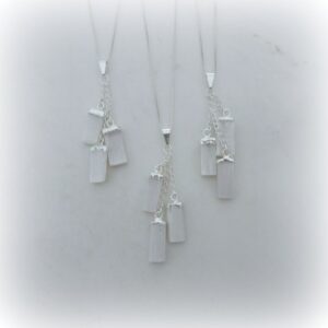 Selenite Necklace Sterling Silver Chain •  Selenite Gemstone Point • Triple Selenite Point Necklace • Holiday Gift • Affordable Gift