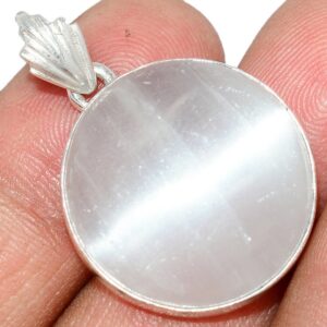Very Beautiful Selenite Necklace, 925 Silver, Full Moon Very Beautiful Selenite Necklace, 925 Silver, Full Moon