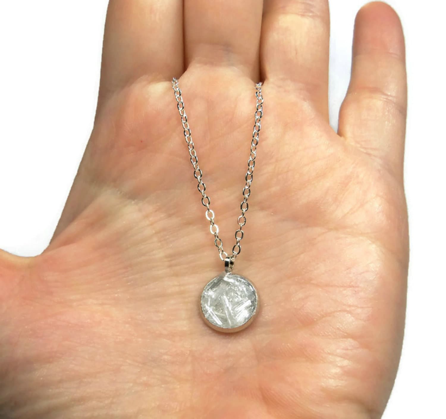 White Selenite Dainty Silver-plated Necklace 18" Crushed Stone Gypsum