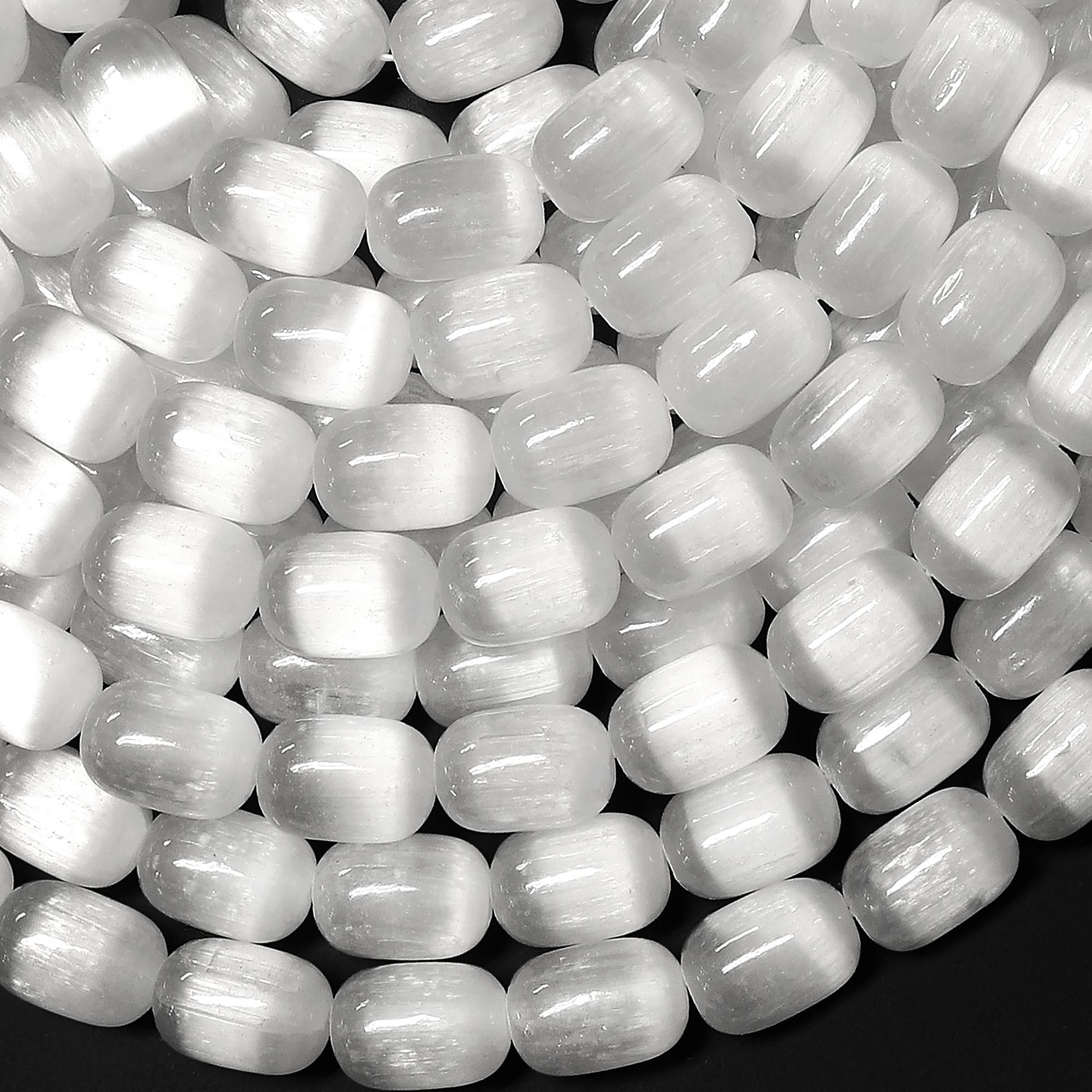 Aaa Genuine Natural Cat's Eye Selenite Smooth Barrel Beads 6x9mm 8x12mm 15.5" Strand
