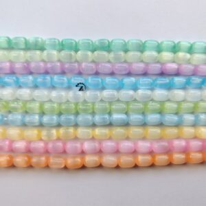 Genuine Selenite Cat's Eye Gemstone Smooth Barrel Beads 8x12mm,15" full strand