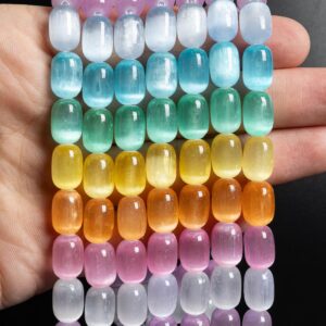 Genuine Natural Selenite Gemstone Beads 12X8MM Multicolor Drum Barrel AA Quality Loose Beads (127252)