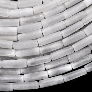 Genuine Natural Selenite Smooth Tube Cylinder Beads 15.5" Strand