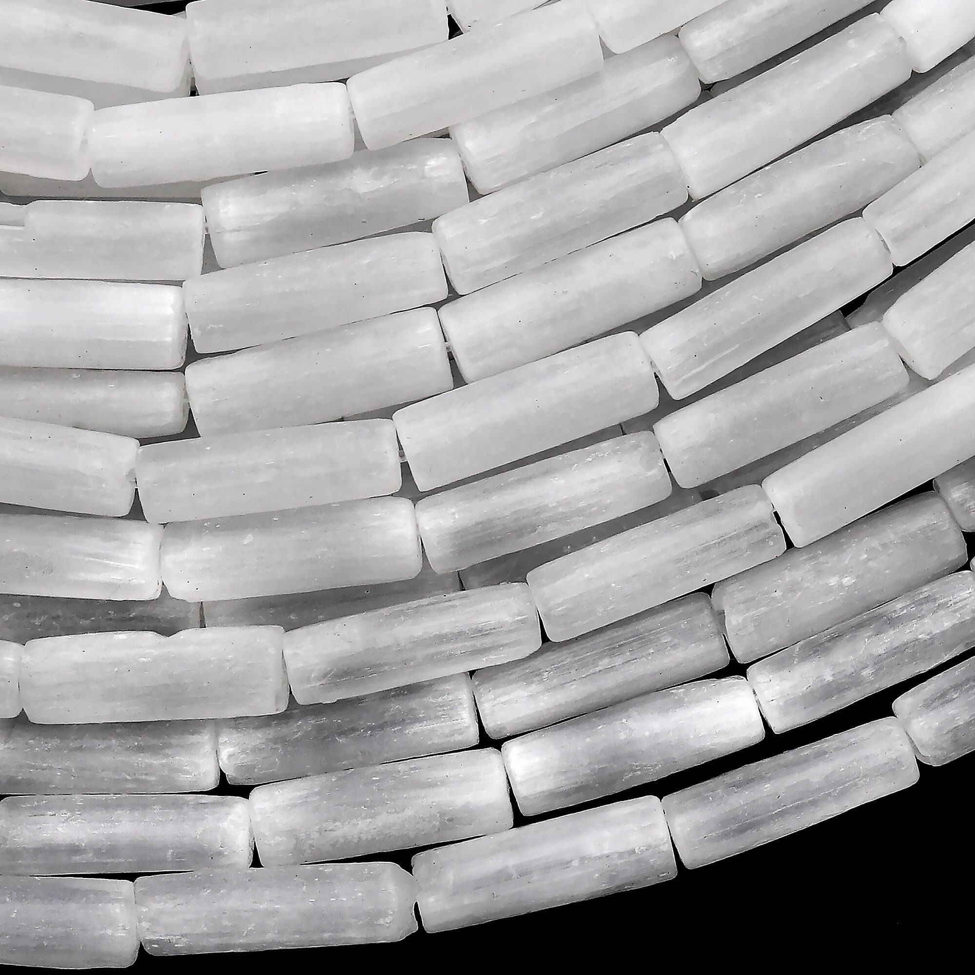 Genuine Natural Selenite Smooth Tube Cylinder Beads 15.5" Strand