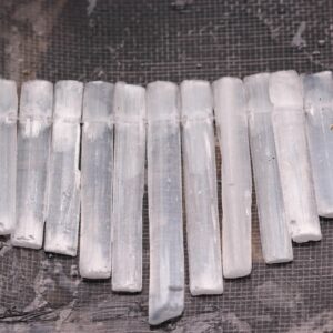 Natural Selenite Graduated Slice Stick Points Beads 30-50mm 11 Pcs/Set