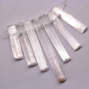 Natural Selenite Graduated Slice Stick Points Beads 30-50mm 7 Pcs / set