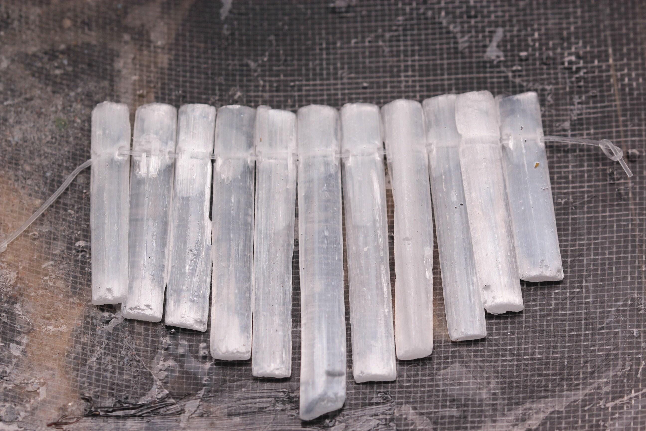 Natural Selenite Graduated Slice Stick Points Beads 30-50mm 11 Pcs/set