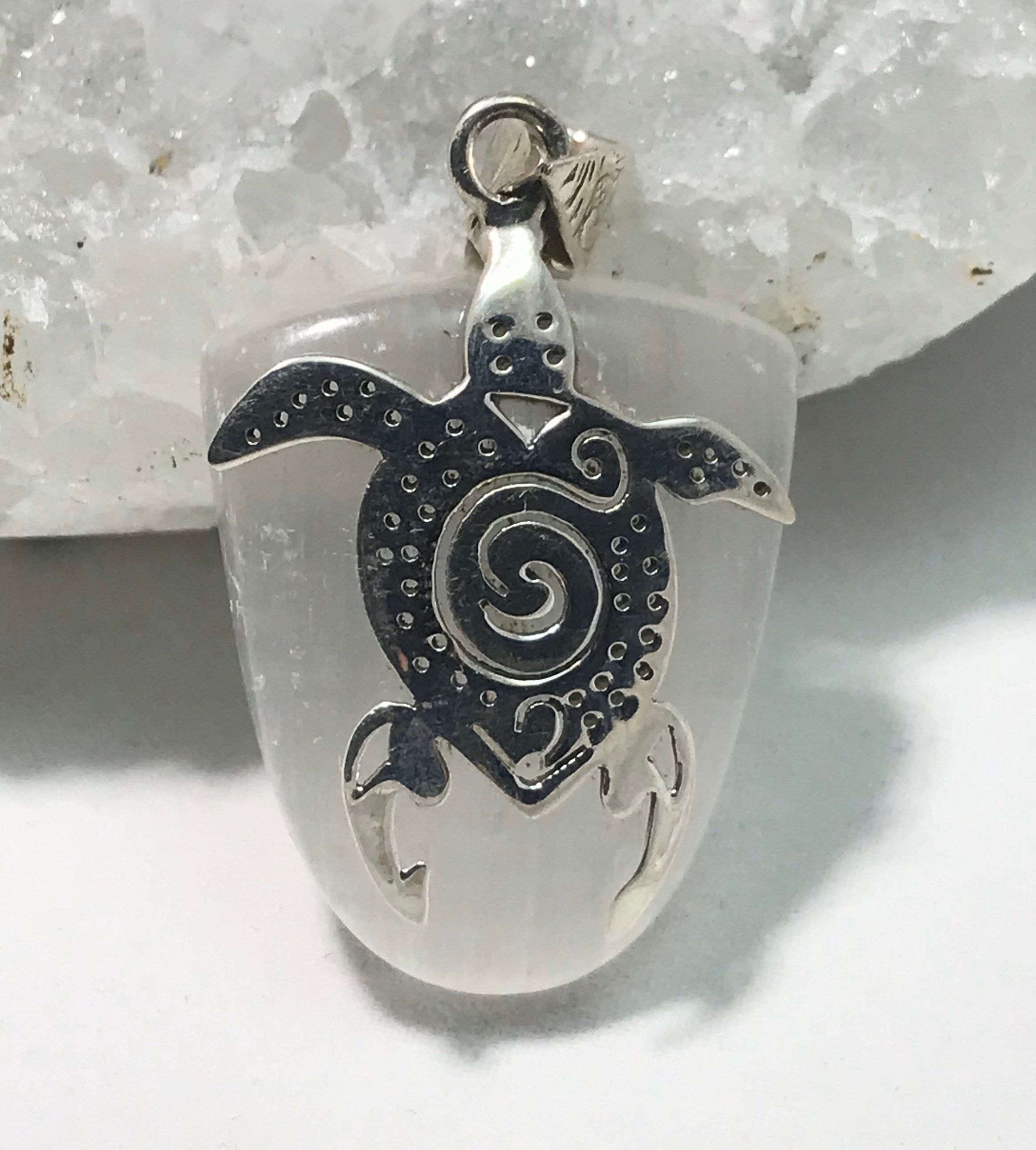 Abstract Selenite Turtle Pendant