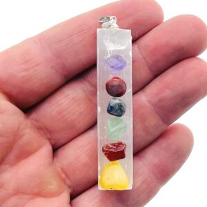 Chakra Selenite Sticks Pendant - Crystals Pendant Healing - Mini Crystal Pendant - Gifts - Ch1015