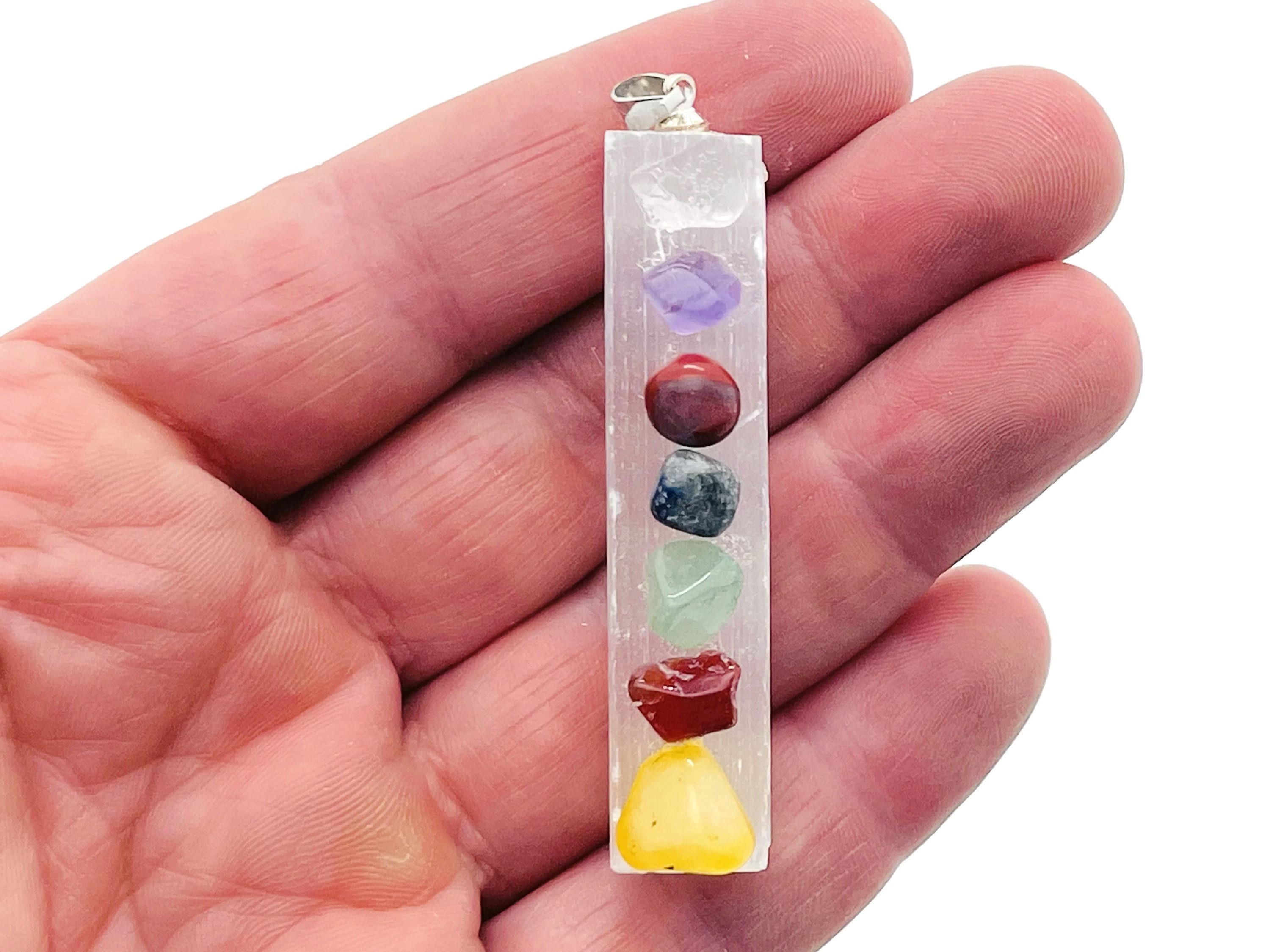 Chakra Selenite Sticks Pendant - Crystals Pendant Healing - Mini Crystal Pendant - Gifts - Ch1015 Chakra Selenite Sticks Pendant - Crystals Pendant Healing - Mini Crystal Pendant - Gifts - Ch1015