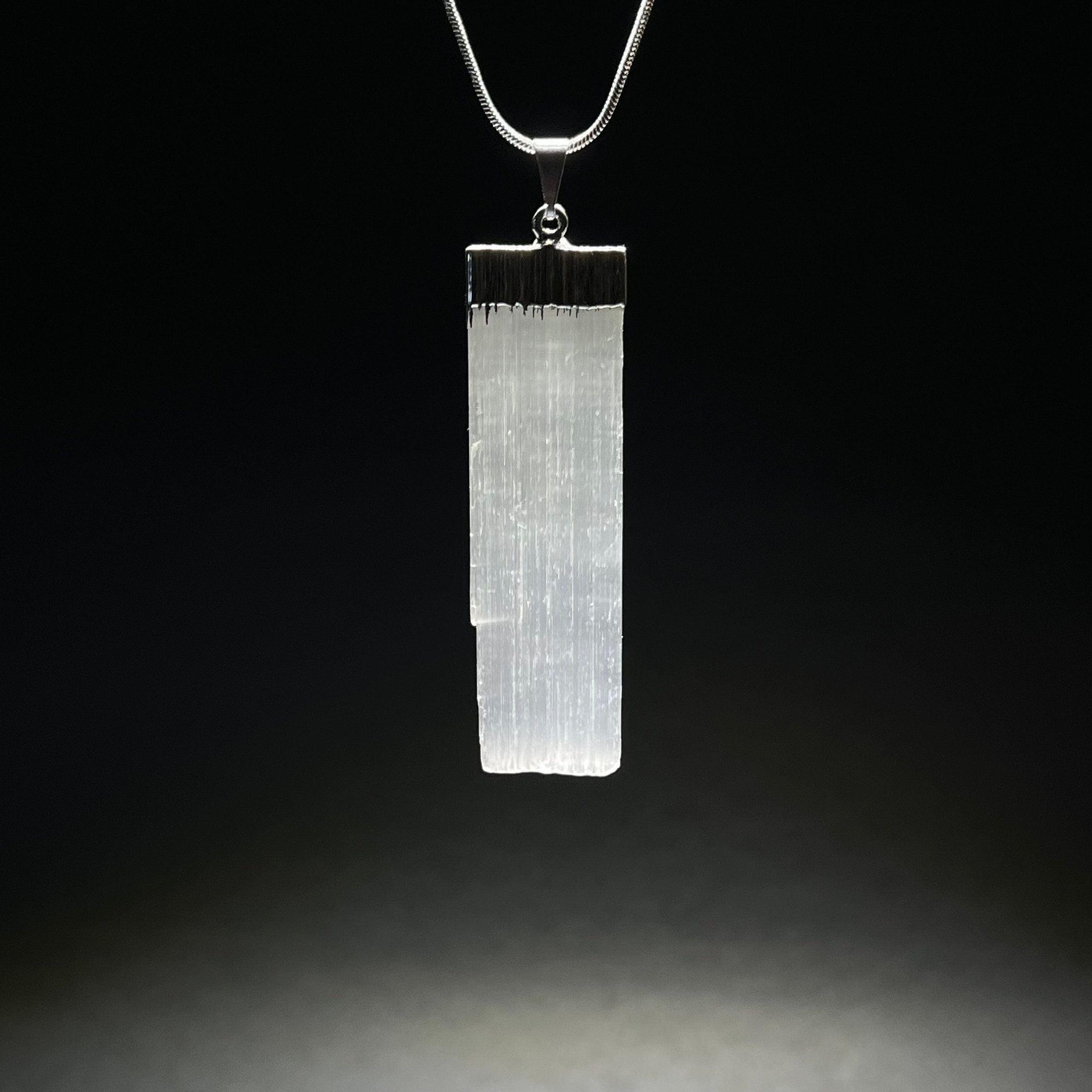 Selenite Crystal Necklace, Selenite Gemstone Pendant With Complimentary Chain Selenite Crystal Necklace, Selenite Gemstone Pendant With Complimentary Chain