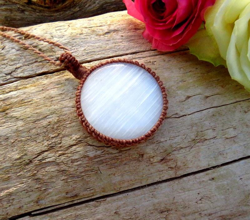 Selenite Crystal Necklace, Gift Ideas For The Zen Seeker, Boho Beauty, Guardian Angel Jewelry, Goddess Pendant