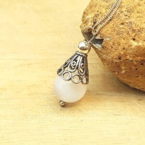 Selenite Pendant. Crystal Reiki Jewelry Uk. Minimalist Bali Silver Cone Necklace. Wire Wrap Pendant. 12mm Stone. Empowered Crystals