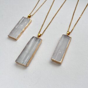 Selenite Gold Necklace, Big Selenite Pendant, Raw Selenite Crystal Necklace, Layering Necklace, Gift for Women, Selenite Healing Jewelry
