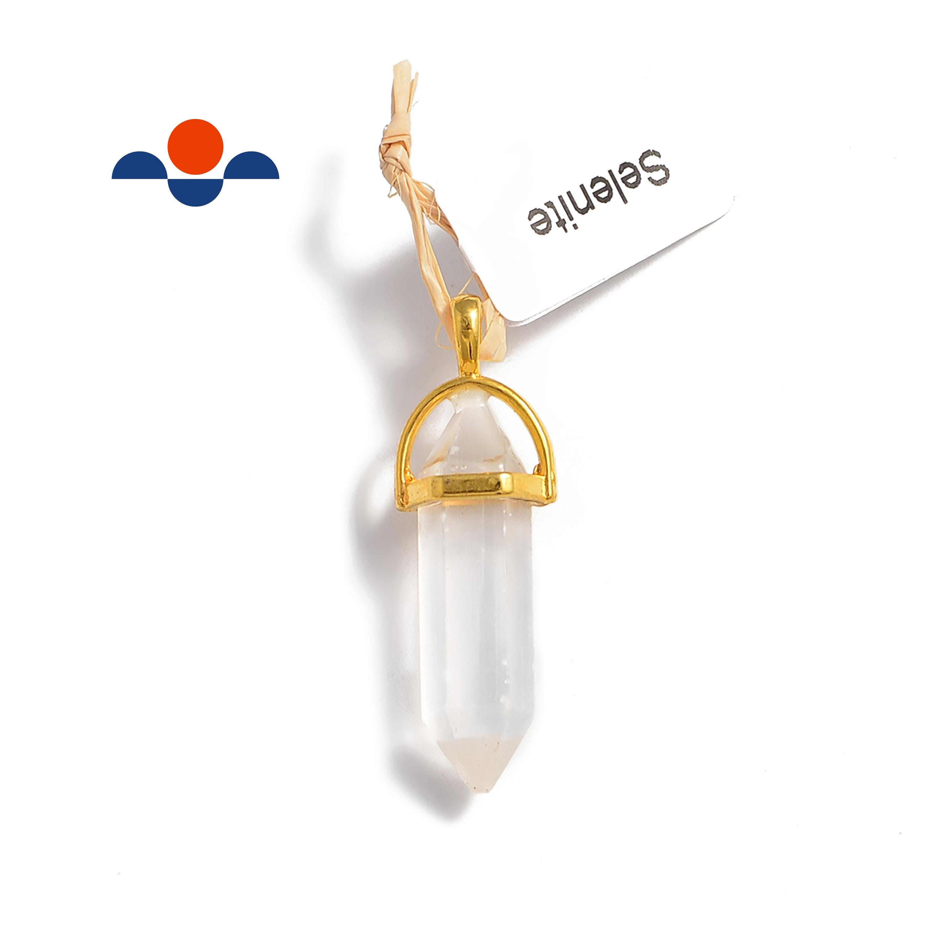 Selenite Gold Pendulum Pendant Healing Point Size 40x8mm Sold Per Piece