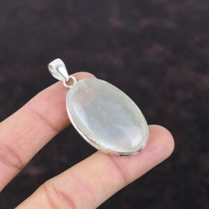 Handmade Selenite Pendant: 925 Sterling Silver Oval Gemstone Jewelry