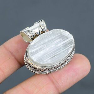 Handmade Selenite Druzy 925 Sterling Silver Pendant: Vintage Style