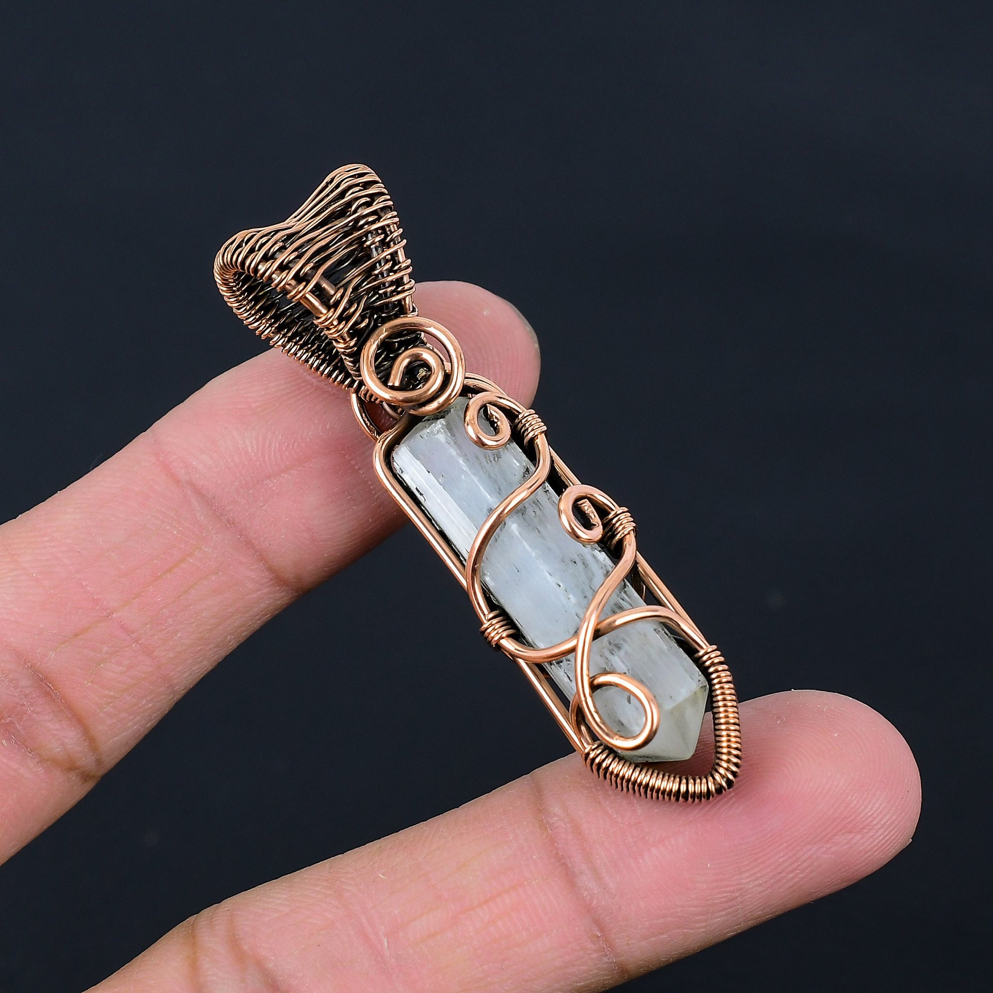 Selenite Healing Crystal Pendant Copper Wire Wrapped Pendant Selenite Point Pendant Gemstone Handmade Oxidized Copper Jewelry Gift For Her Selenite Healing Crystal Pendant Copper Wire Wrapped Pendant Selenite Point Pendant Gemstone Handmade Oxidized Copper Jewelry Gift For Her