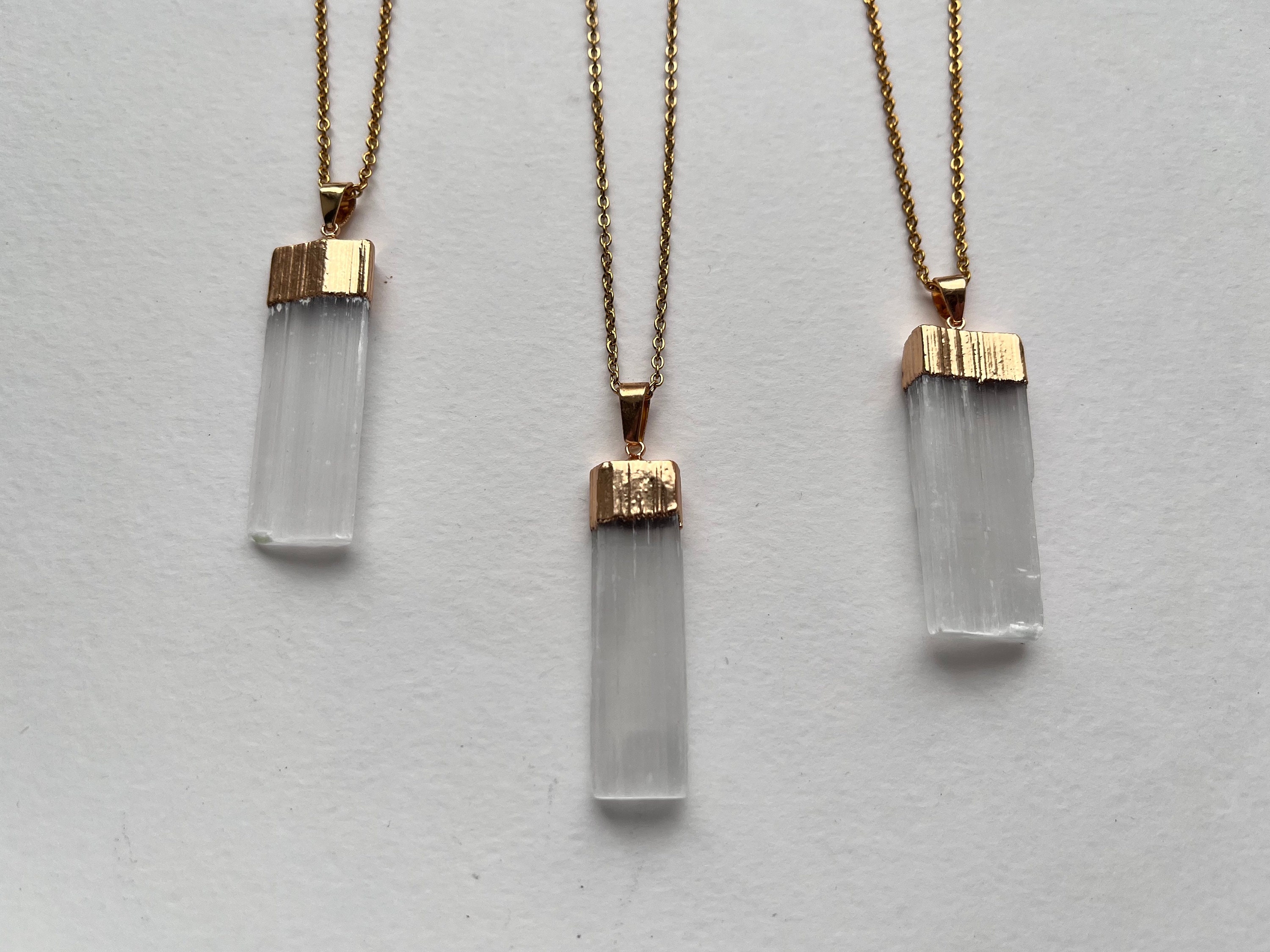 Large Selenite Necklace, Gold White Pendant Necklace, Raw Selenite Layering Necklace, Gift For Women, Selenite Meditation Crystal Jewelry Large Selenite Necklace, Gold White Pendant Necklace, Raw Selenite Layering Necklace, Gift For Women, Selenite Meditation Crystal Jewelry