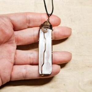 Mens Raw Selenite Pendant. Wire Wrapped Selenite Necklace. Raw Crystal Necklace. Unisex Reiki Jewelry Uk