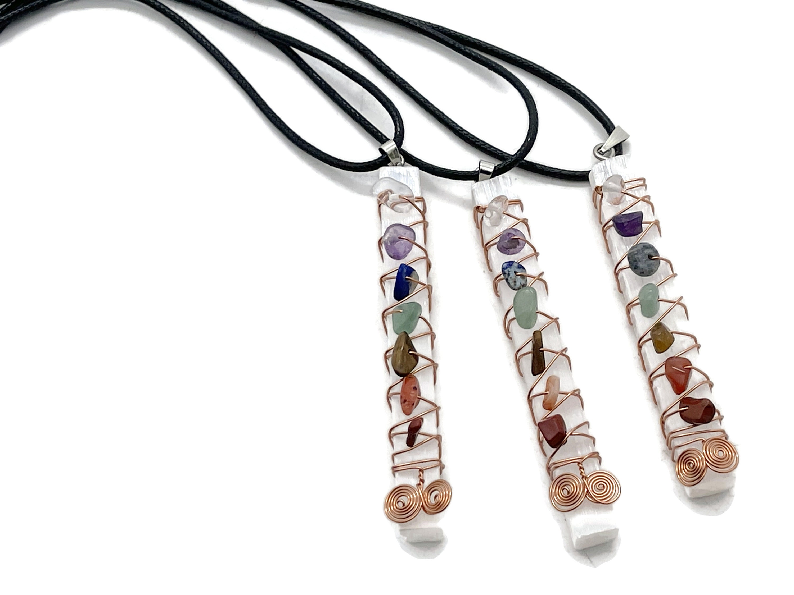 Natural 7 Chakra Selenite Sticks Pendant - Crystals Pendant Healing - Mini Crystal Pendant - Gifts - Ch1014