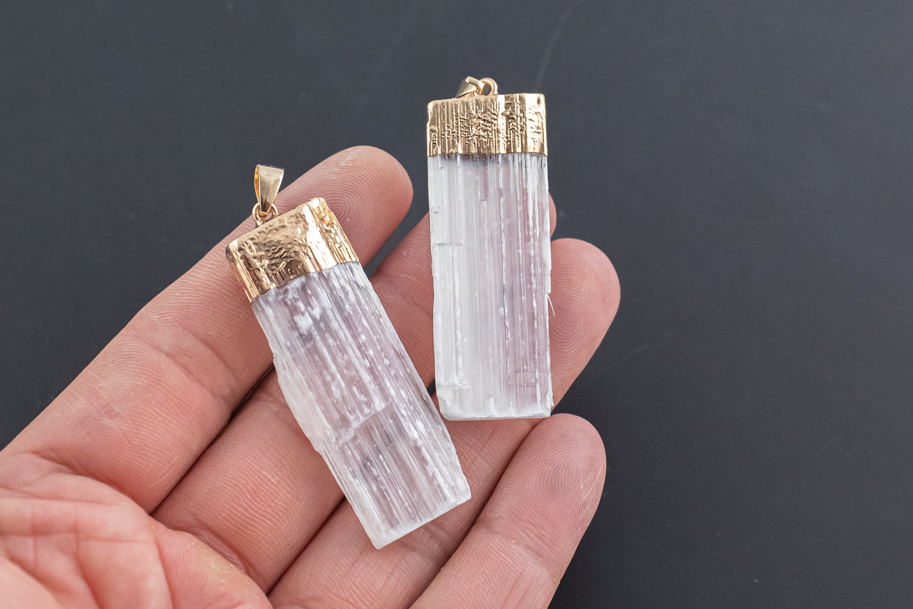 Natural Selenite Freeform Bar Pendant 40-50mm