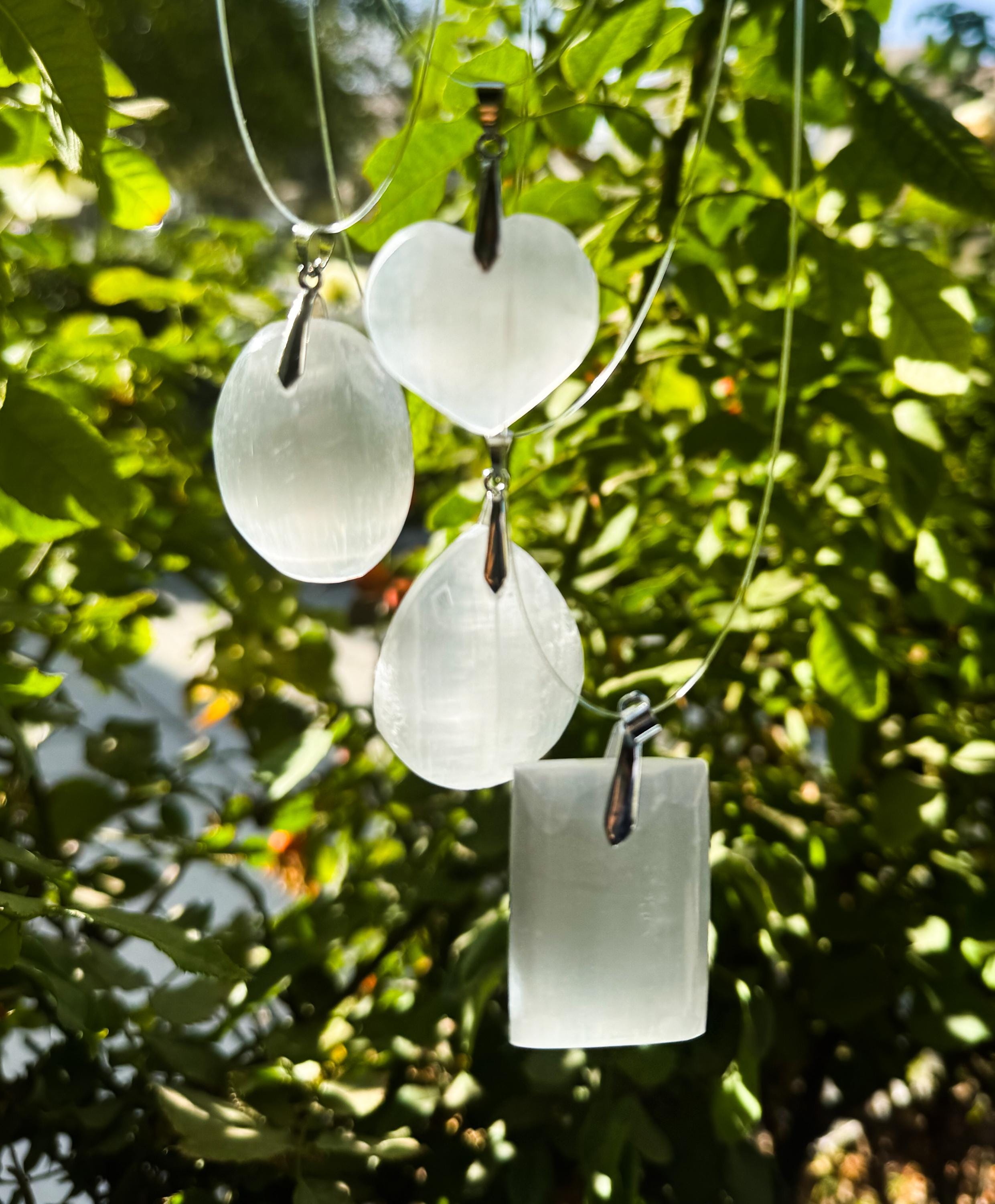 Natural White Selenite Gemstone Pendant (heart, Oval, Rectangle, Teardrop) For Necklace Natural White Selenite Gemstone Pendant (heart, Oval, Rectangle, Teardrop) For Necklace