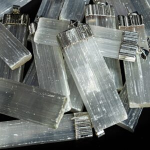 Natural White Selenite Pendant With Metal Loop -rectangle Shape Selenite Top Drilled Cabochon Pendant