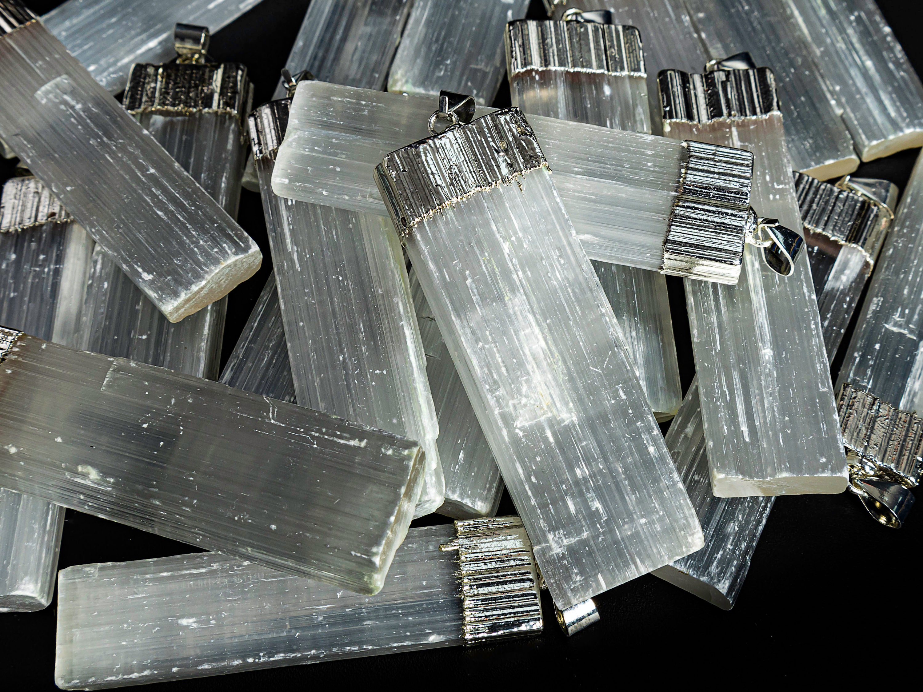 Natural White Selenite Pendant With Metal Loop -rectangle Shape Selenite Top Drilled Cabochon Pendant Natural White Selenite Pendant With Metal Loop -rectangle Shape Selenite Top Drilled Cabochon Pendant