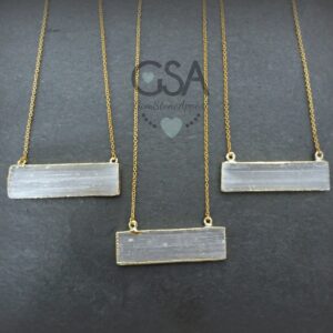 Selenite Necklace Gold • Selenite Bar Pendant • Gemstone Bar Necklace • White Selenite Bar Necklace • Layering Necklace • Affordable Gift
