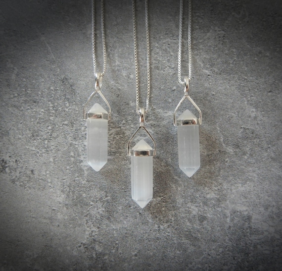 Selenite Necklace, Protection Necklace, Sterling Selenite Pendant, Selenite Jewelry, Calming Jewelry, Healing Crystal, Gemstone Appeal, Gsa