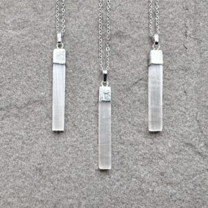 Selenite Necklace, Silver Plated Natural Selenite Pendant, Layering Necklace, Raw Selenite Healing Crystals, Genuine Selenite Stone Jewelry