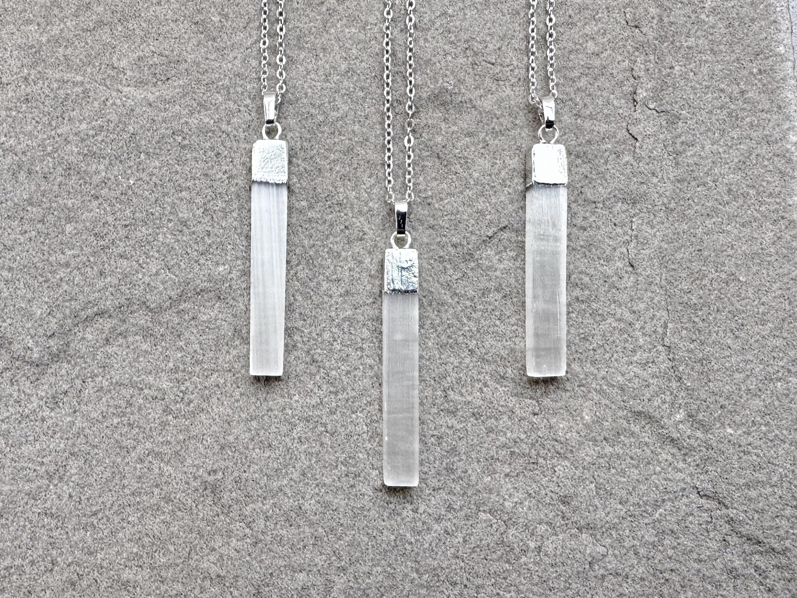Selenite Necklace, Silver Plated Natural Selenite Pendant, Layering Necklace, Raw Selenite Healing Crystals, Genuine Selenite Stone Jewelry