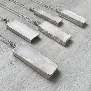 Selenite Necklace, Selenite Silver Pendant, Raw Selenite Necklace,  Natural Selenite, White Rectangle Pendant Necklace, Raw Stone Jewelry