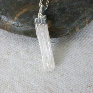Selenite Necklace Sterling Silver • White Selenite Pendant • Gemstone Point Necklace • Natural Selenite Stone • Gift For Crystal Lover