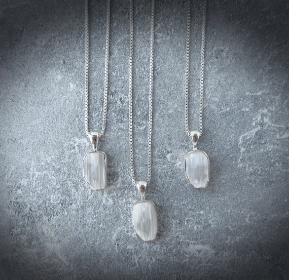Selenite Necklace Sterling Silver • White Selenite Pendant • Genuine Natural Selenite • Sterling Selenite Necklace • Raw Crystal Necklace Selenite Necklace Sterling Silver • White Selenite Pendant • Genuine Natural Selenite • Sterling Selenite Necklace • Raw Crystal Necklace