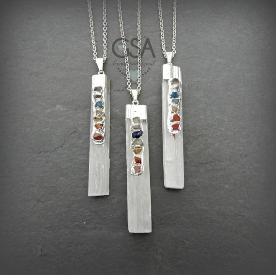 Selenite Necklace Sterling Silver • Selenite Chakra • Selenite Pendant • Chakra Necklace • Seven Stone Chakra Necklace • Affordable Gift