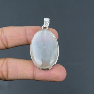 Oval Selenite Pendant: Handmade 925 Sterling Silver Gemstone Jewelry